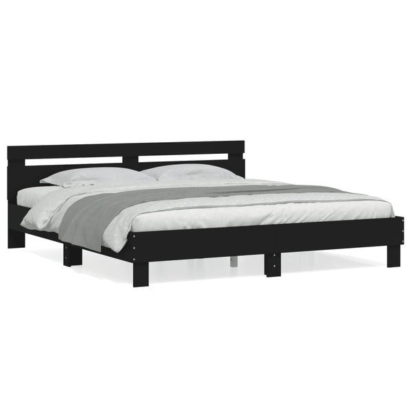 vidaXL Bed Frame with Headboard Black 200x200 cm Engineered Wood