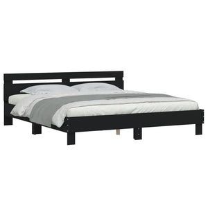 vidaXL Bed Frame with Headboard Black 200x200 cm Engineered Wood