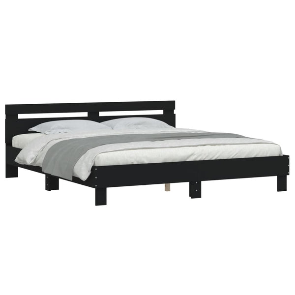vidaXL Bed Frame with Headboard Black 200x200 cm Engineered Wood