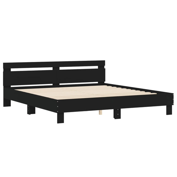 vidaXL Bed Frame with Headboard Black 200x200 cm Engineered Wood