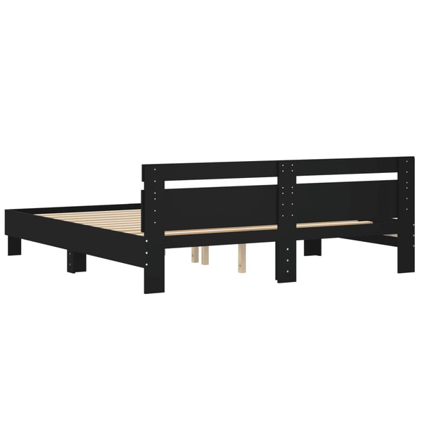 vidaXL Bed Frame with Headboard Black 200x200 cm Engineered Wood
