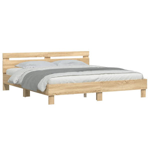 vidaXL Bed Frame with Headboard Sonoma Oak 200x200 cm Engineered Wood