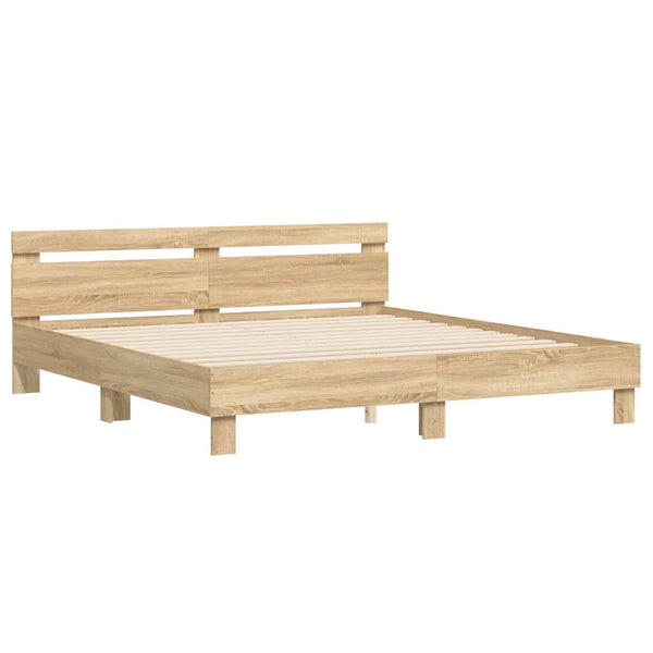 vidaXL Bed Frame with Headboard Sonoma Oak 200x200 cm Engineered Wood