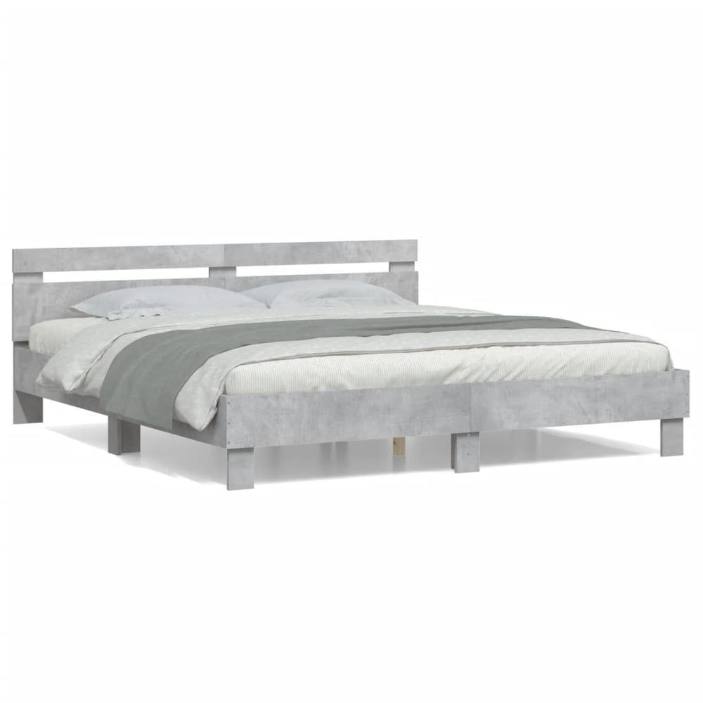 vidaXL Bed Frame with Headboard Concrete Grey 200x200 cm Engineered Wood