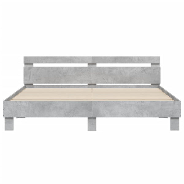 vidaXL Bed Frame with Headboard Concrete Grey 200x200 cm Engineered Wood