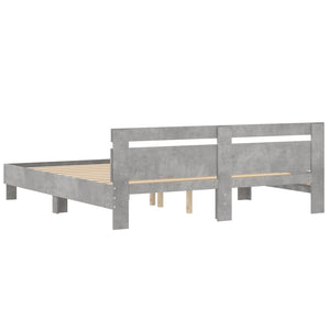 vidaXL Bed Frame with Headboard Concrete Grey 200x200 cm Engineered Wood