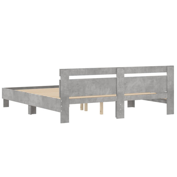 vidaXL Bed Frame with Headboard Concrete Grey 200x200 cm Engineered Wood