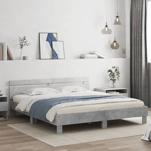 vidaXL Bed Frame with Headboard Concrete Grey 200x200 cm Engineered Wood