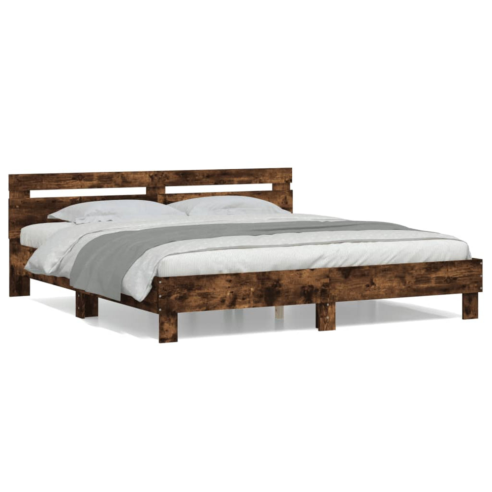 vidaXL Bed Frame with Headboard Smoked Oak 200x200 cm Engineered Wood