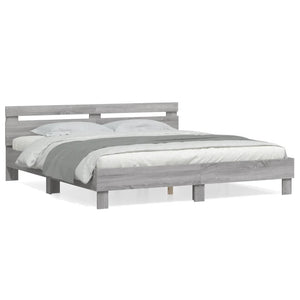 vidaXL Bed Frame with Headboard Grey Sonoma 200x200cm Engineered Wood
