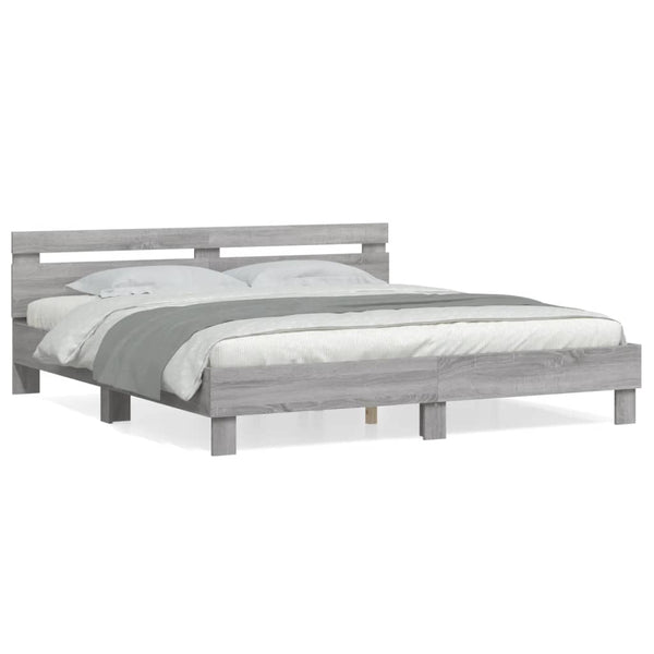 vidaXL Bed Frame with Headboard Grey Sonoma 200x200cm Engineered Wood