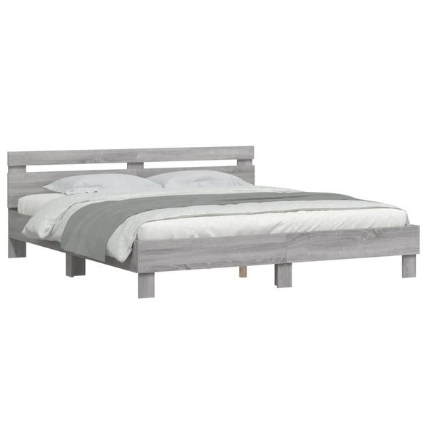 vidaXL Bed Frame with Headboard Grey Sonoma 200x200cm Engineered Wood