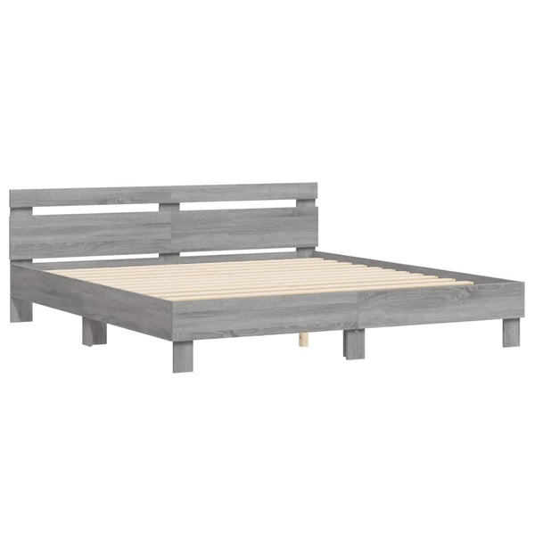 vidaXL Bed Frame with Headboard Grey Sonoma 200x200cm Engineered Wood
