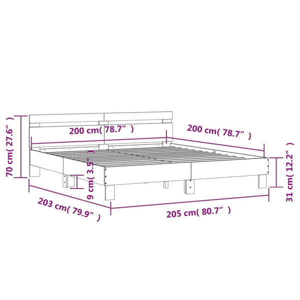 vidaXL Bed Frame with Headboard Grey Sonoma 200x200cm Engineered Wood