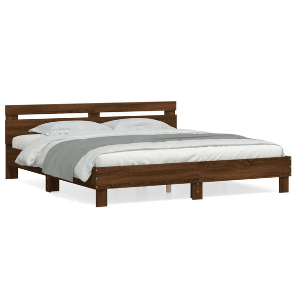 vidaXL Bed Frame with Headboard Brown Oak Effect 200x200 cm
