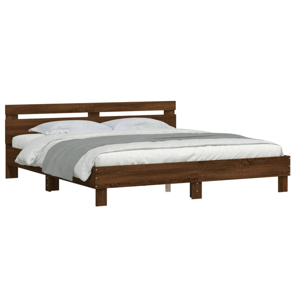 vidaXL Bed Frame with Headboard Brown Oak Effect 200x200 cm