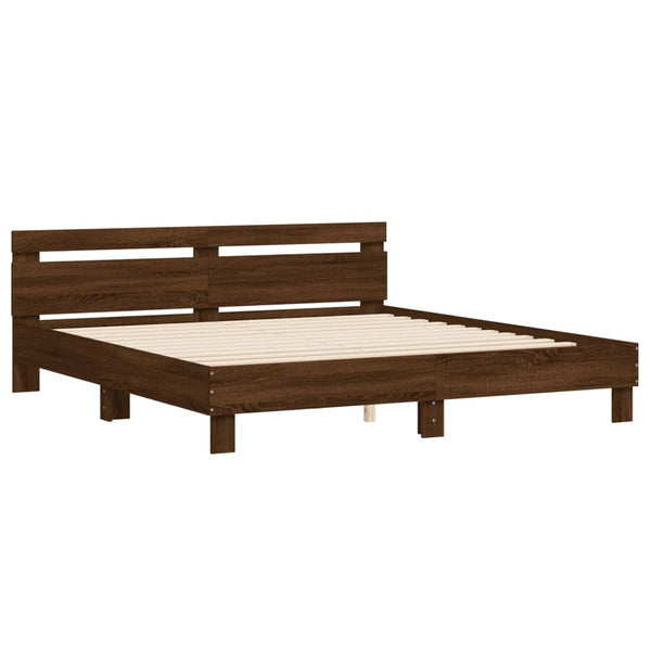 vidaXL Bed Frame with Headboard Brown Oak Effect 200x200 cm