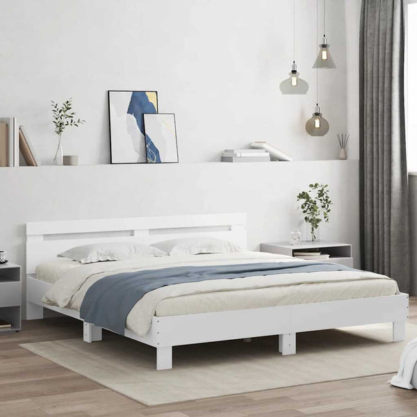 vidaXL Bed Frame with Headboard White 180x200 cm Engineered Wood