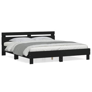 vidaXL Bed Frame with Headboard Black 180x200 cm Engineered Wood