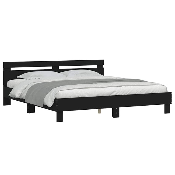 vidaXL Bed Frame with Headboard Black 180x200 cm Engineered Wood