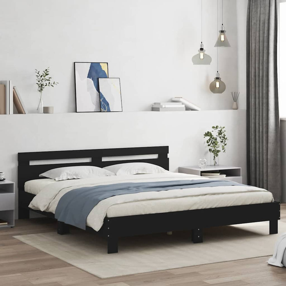 vidaXL Bed Frame with Headboard Black 180x200 cm Engineered Wood