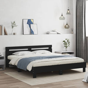 vidaXL Bed Frame with Headboard Black 180x200 cm Engineered Wood