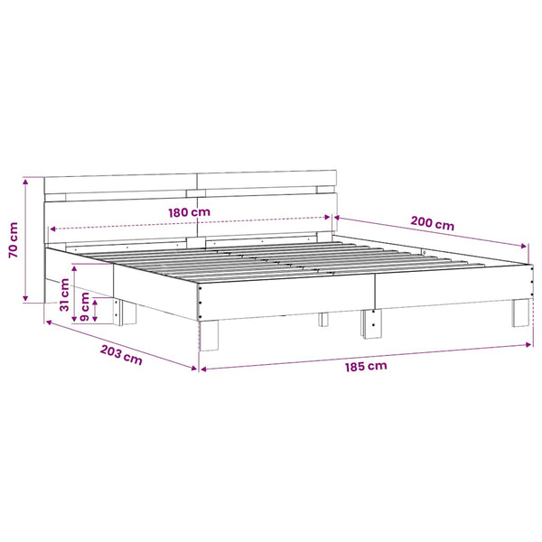 vidaXL Bed Frame with Headboard Sonoma Oak 180x200 cm Engineered Wood