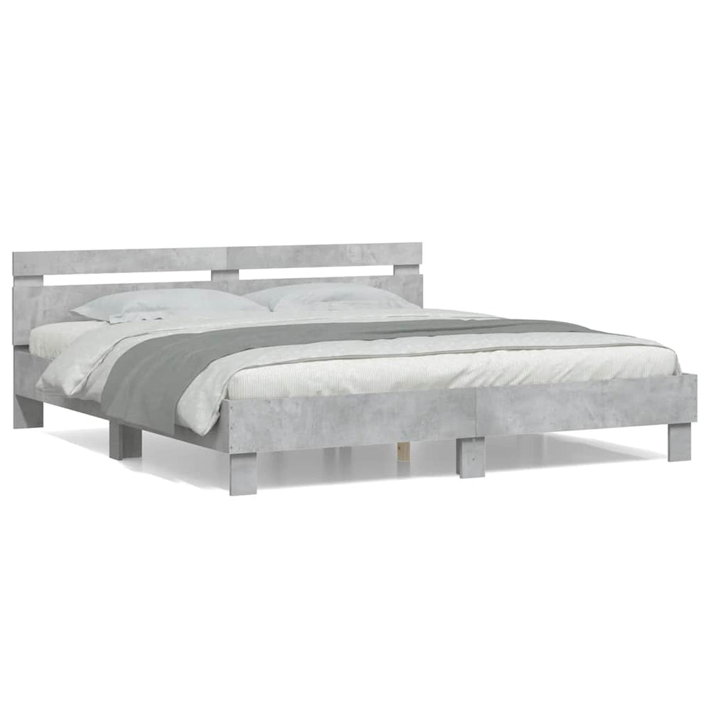 vidaXL Bed Frame with Headboard Concrete Grey 180x200 cm Engineered Wood