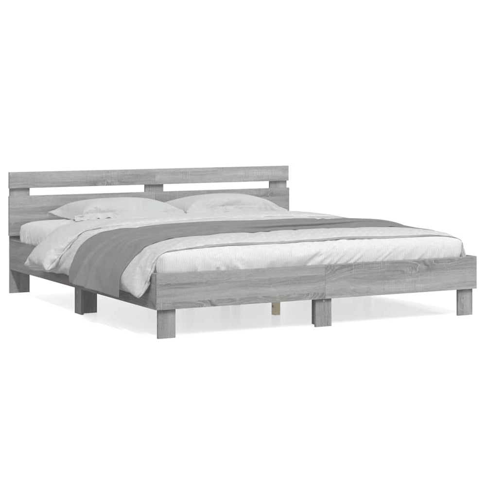 vidaXL Bed Frame with Headboard Gray Sonoma 180x200 cm Engineered Wood
