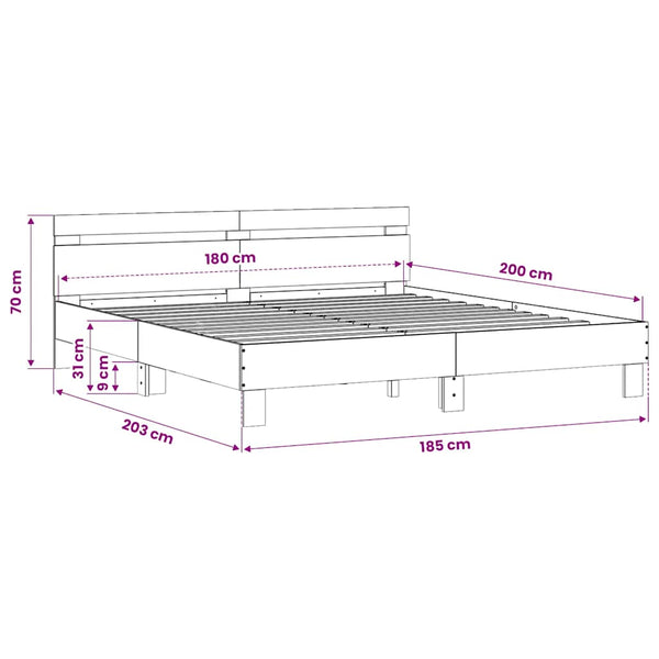 vidaXL Bed Frame with Headboard Gray Sonoma 180x200 cm Engineered Wood