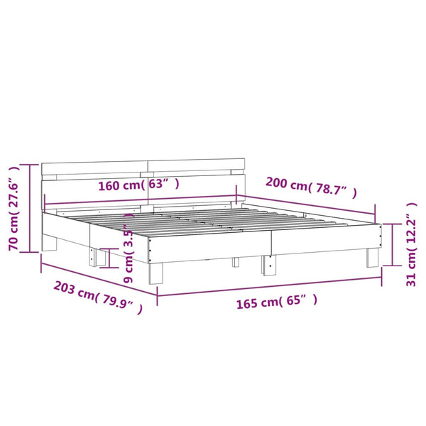 vidaXL Bed Frame with Headboard White 160x200 cm Engineered Wood
