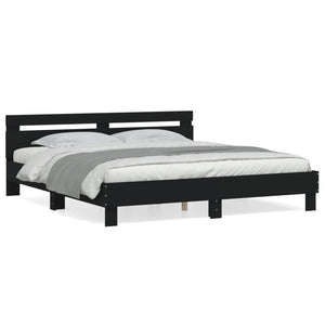 vidaXL Bed Frame with Headboard Black 160x200 cm Engineered Wood