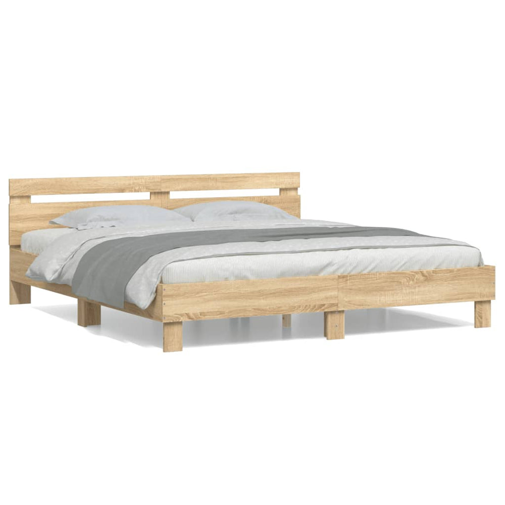 vidaXL Bed Frame with Headboard Sonoma Oak 160x200 cm Engineered Wood