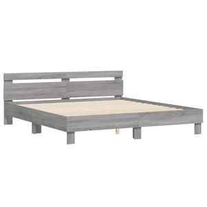 vidaXL Bed Frame with Headboard Grey Sonoma 160x200 cm Engineered Wood