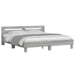 vidaXL Bed Frame with Headboard Grey Sonoma 160x200 cm Engineered Wood