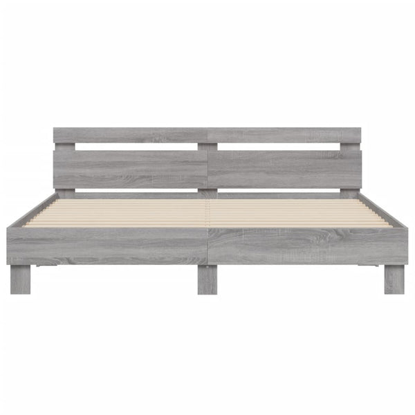 vidaXL Bed Frame with Headboard Grey Sonoma 160x200 cm Engineered Wood