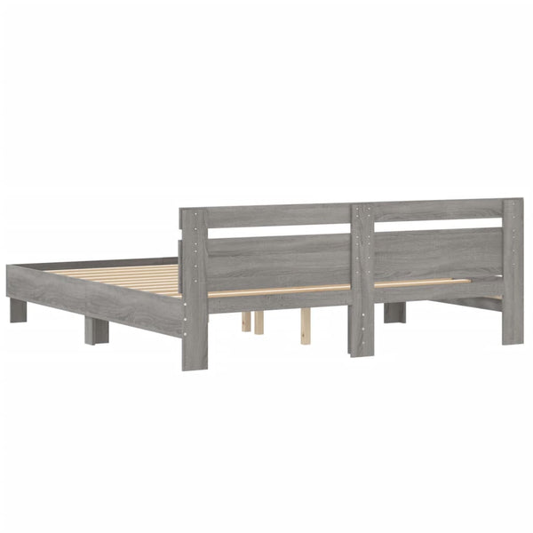 vidaXL Bed Frame with Headboard Grey Sonoma 160x200 cm Engineered Wood