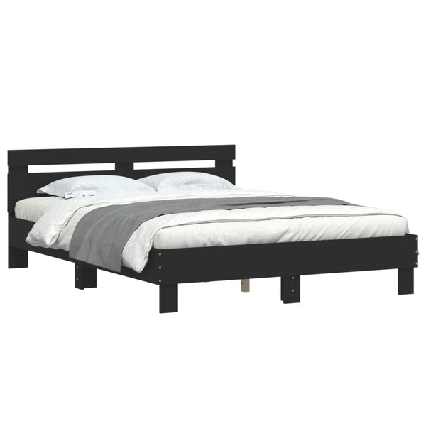 vidaXL Bed Frame with Headboard Black 150x200 cm Engineered Wood