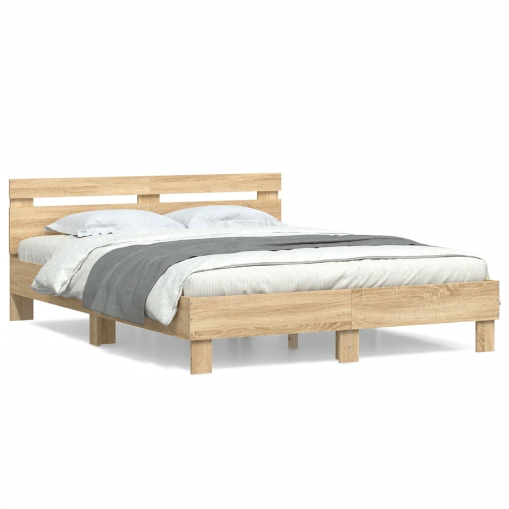 vidaXL Bed Frame with Headboard Sonoma Oak 150x200 cm Engineered Wood
