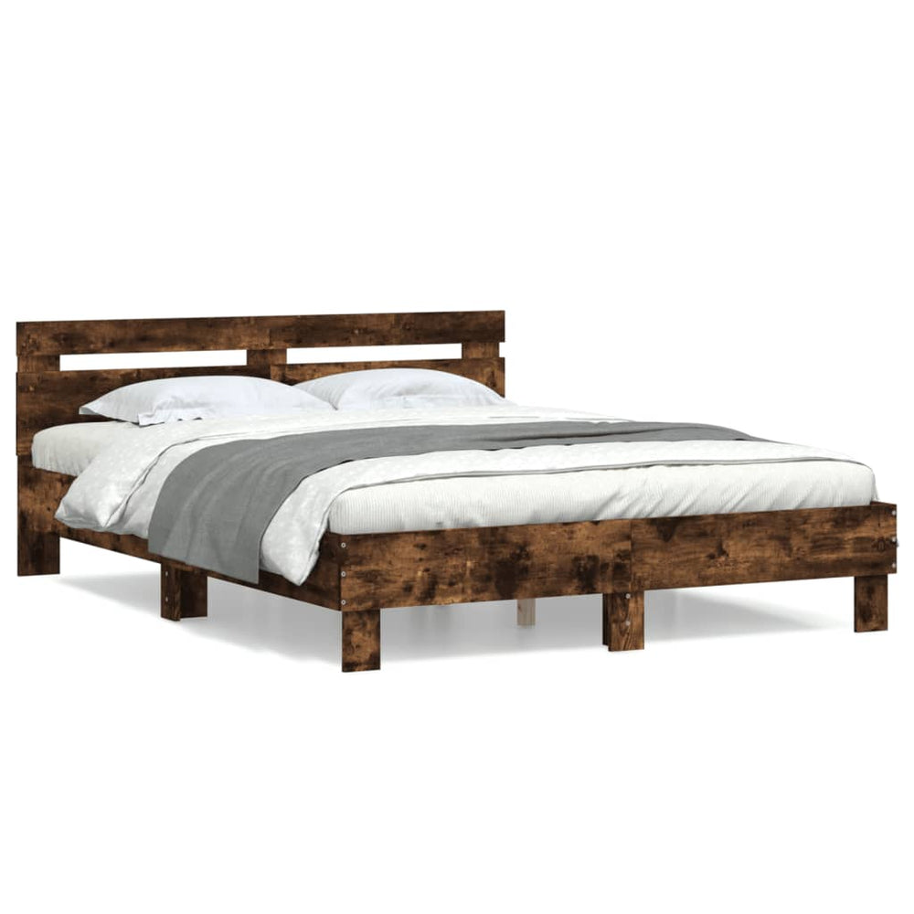 vidaXL Bed Frame with Headboard Smoked Oak 150x200 cm Engineered Wood