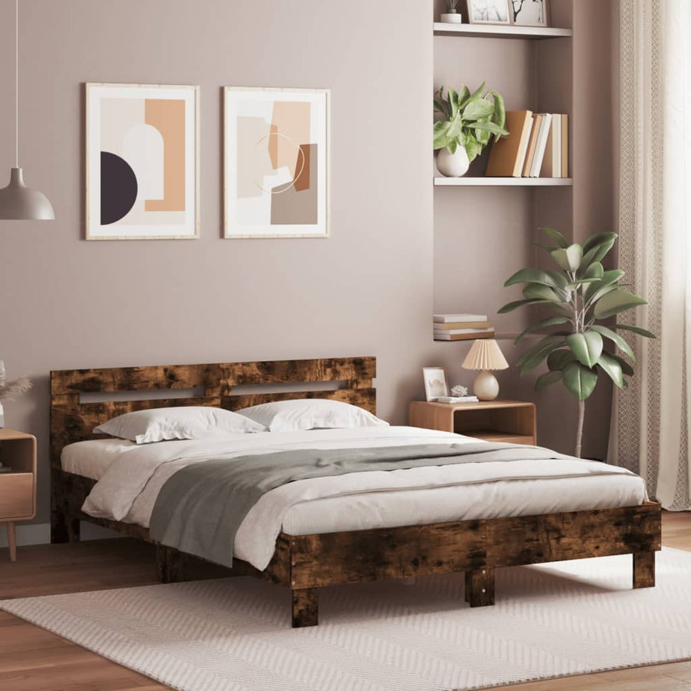 vidaXL Bed Frame with Headboard Smoked Oak 150x200 cm Engineered Wood