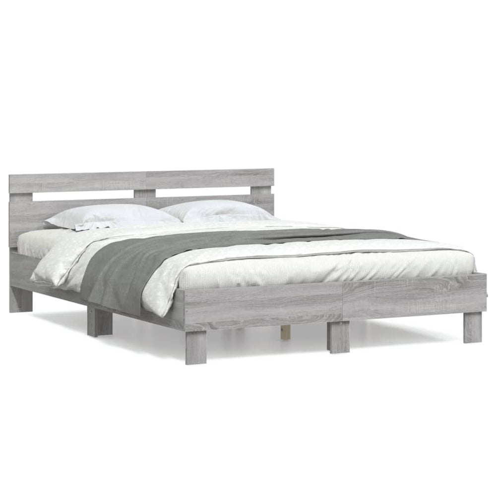 vidaXL Bed Frame with Headboard Gray Sonoma 150x200 cm Engineered Wood