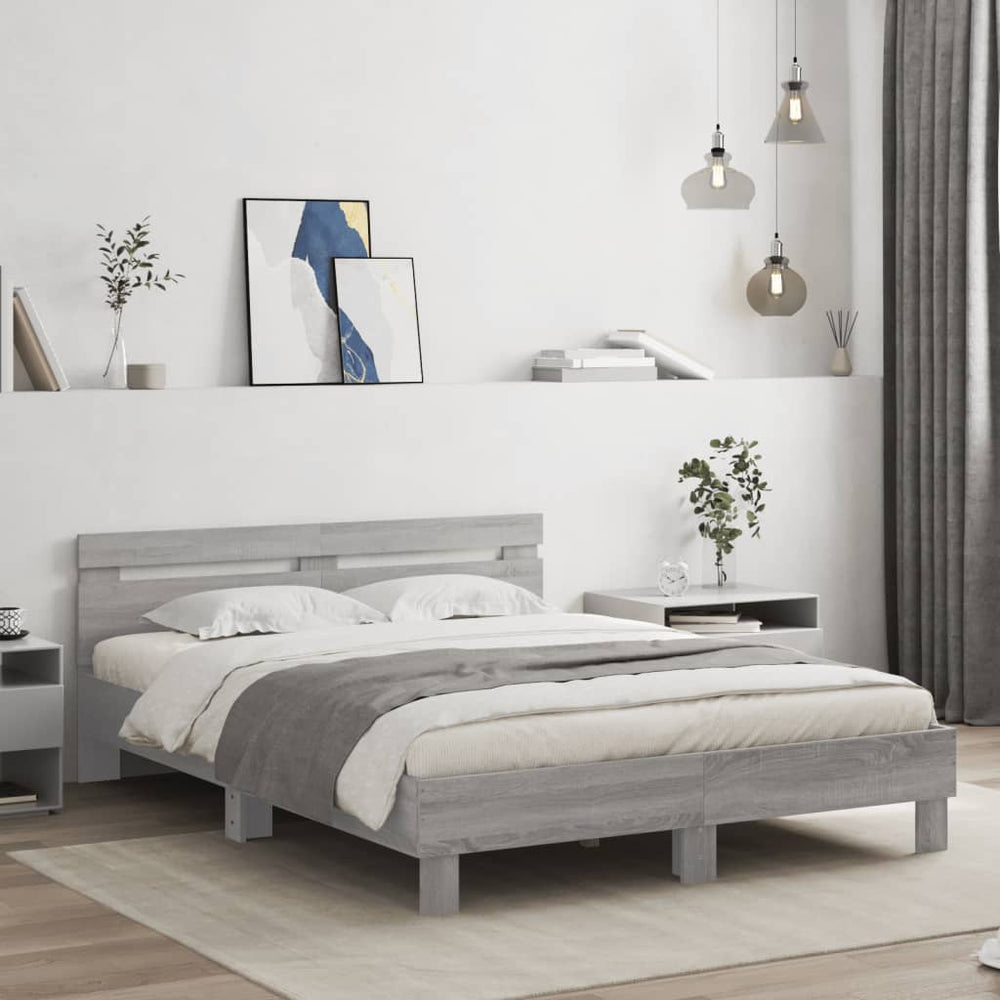 vidaXL Bed Frame with Headboard Gray Sonoma 150x200 cm Engineered Wood