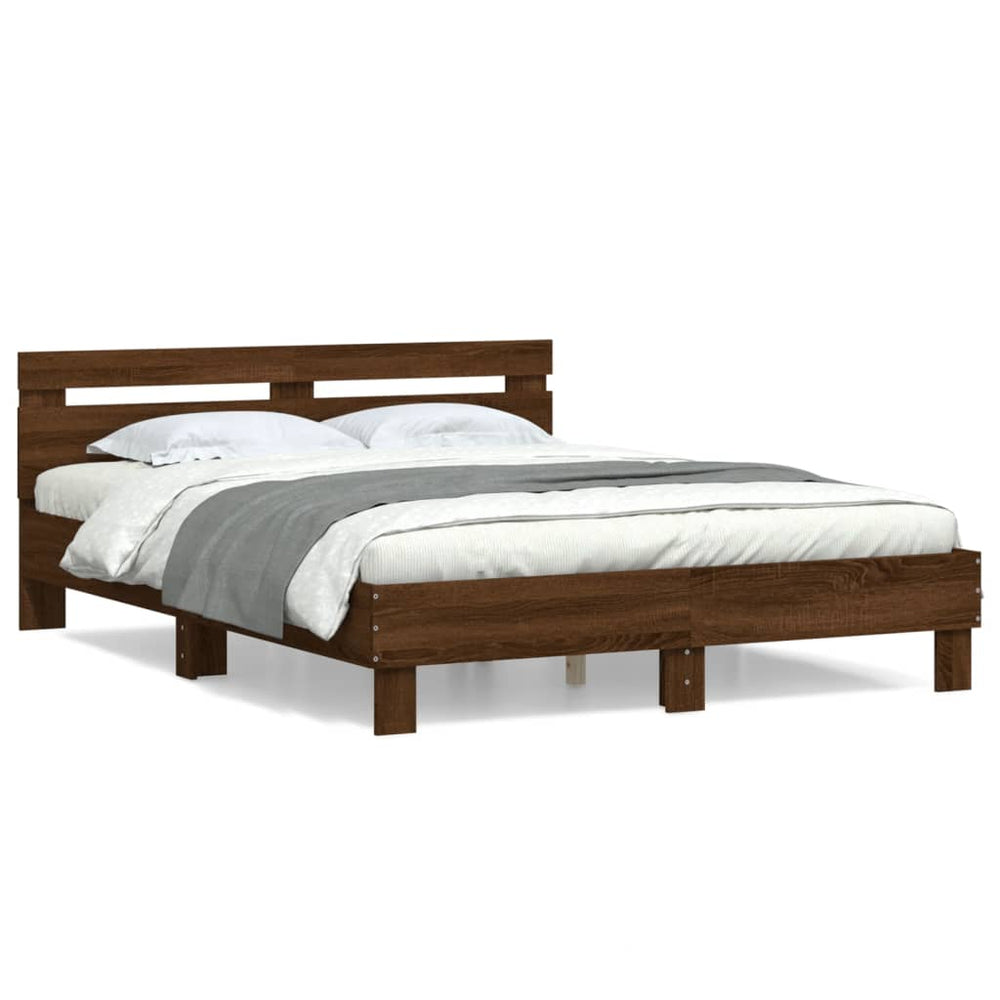 vidaXL Bed Frame with Headboard Brown Oak Effect 150x200 cm