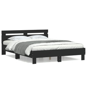 vidaXL Bed Frame with Headboard Black 140x200 cm Engineered Wood