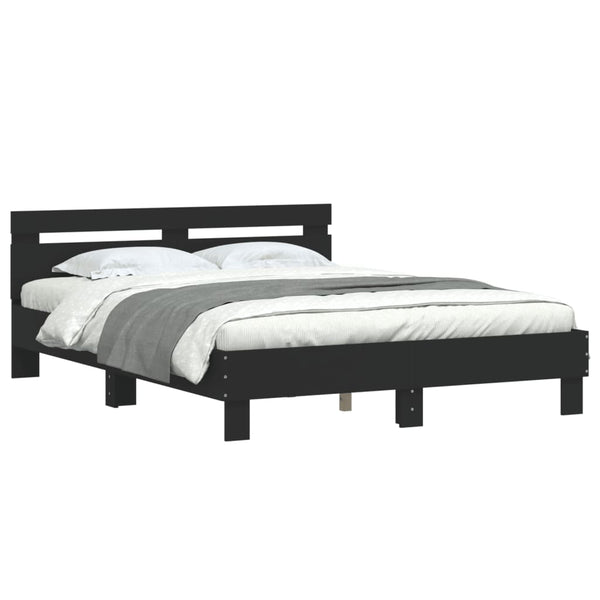 vidaXL Bed Frame with Headboard Black 140x200 cm Engineered Wood