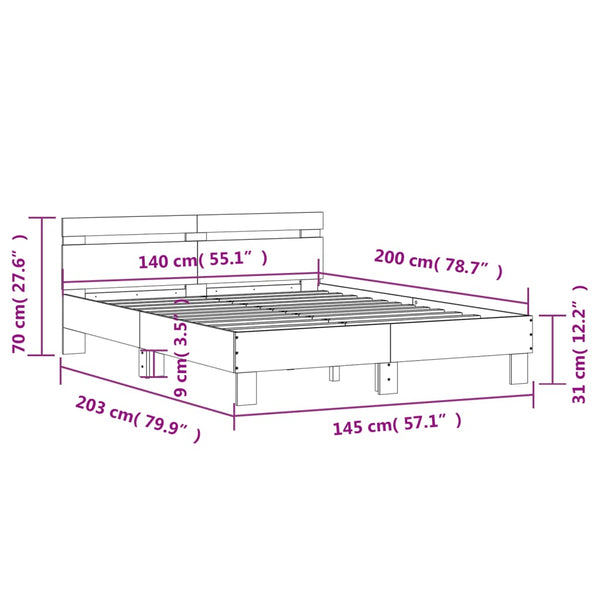 vidaXL Bed Frame with Headboard Black 140x200 cm Engineered Wood