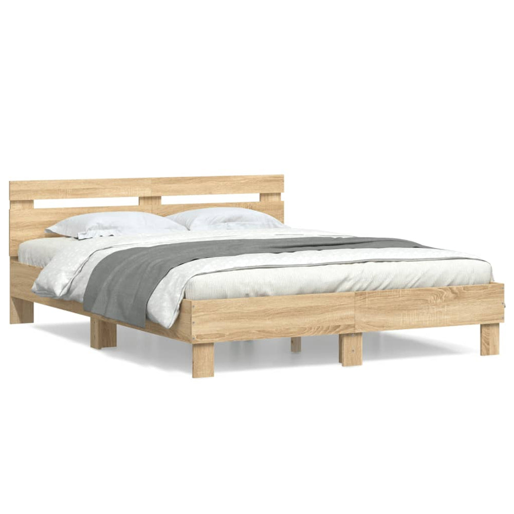 vidaXL Bed Frame with Headboard Sonoma Oak 140x200 cm Engineered Wood