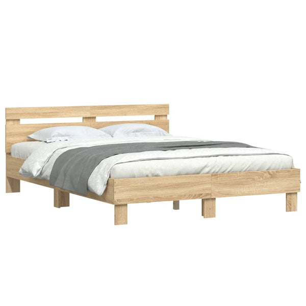 vidaXL Bed Frame with Headboard Sonoma Oak 140x200 cm Engineered Wood