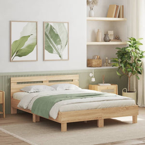 vidaXL Bed Frame with Headboard Sonoma Oak 140x200 cm Engineered Wood